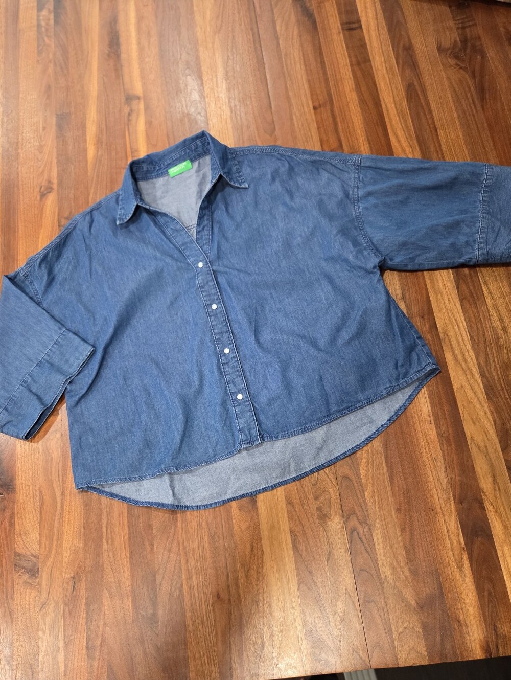 United Colors Of Benetton Flared Chambray  Casual Denim Button-Down Shirt Large